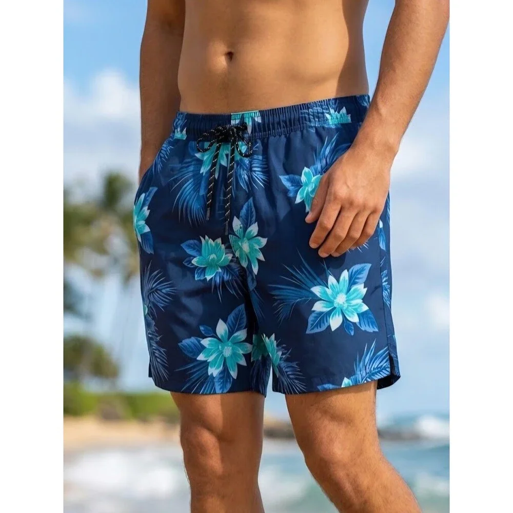Hurley Men's Navy Hawaiian Swim Trunks Lined Shorts Size Small Tropical Summer - Picture 2 of 11